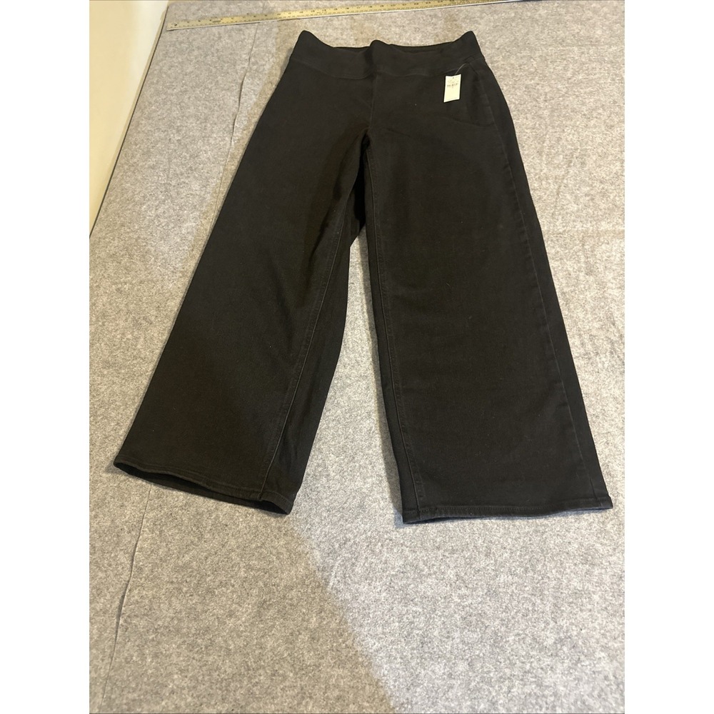 Old Navy High Rise Weekender Wide Leg Jeans 10 Black Pull On Cropped Stretch
